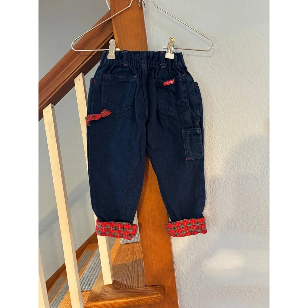 Oshkosh b’gosh nwt vtg union made USA denim blue jeans pants plaid carpenter 3t